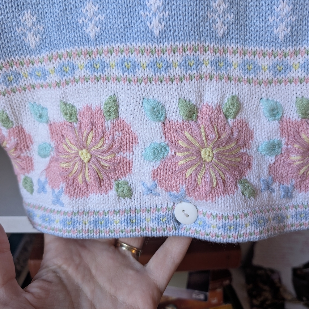 Vintage Light Blue Floral Knit Vest - Picture 2 of 7